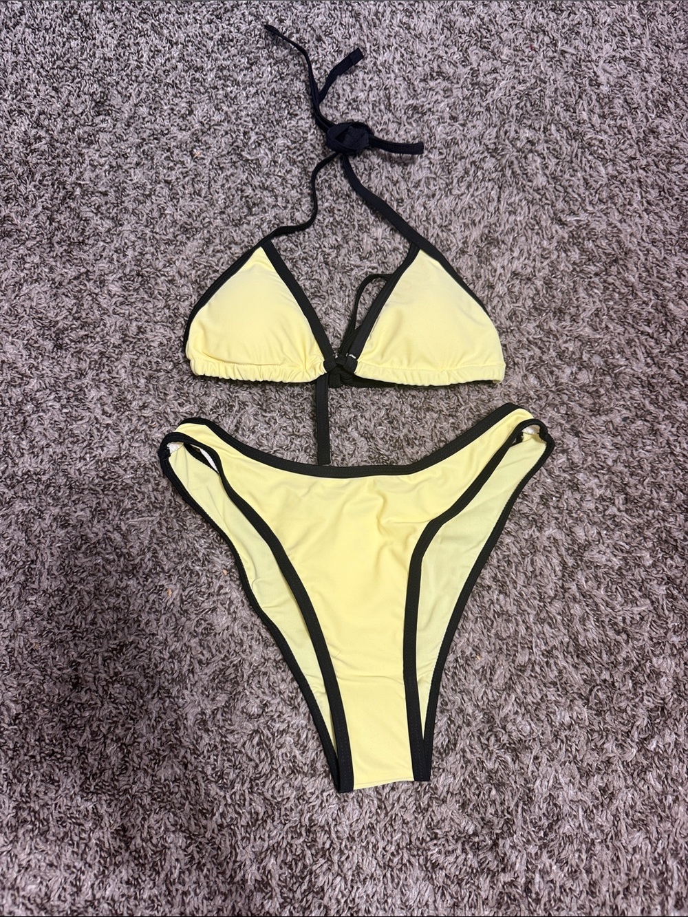 SHEIN Yellow Bikini Set with Black Trim